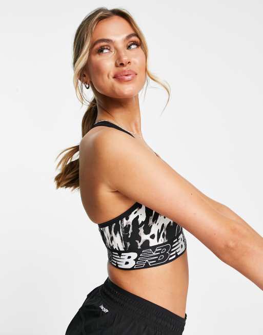 New Balance Running Fast Flight Pace 3.0 medium support printed sports bra  in black