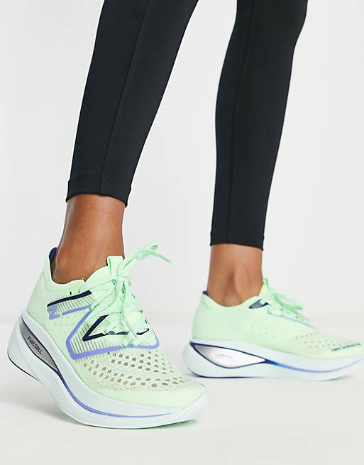 New Balance Running Fuelcell Supercomp trainers in lime and purple 