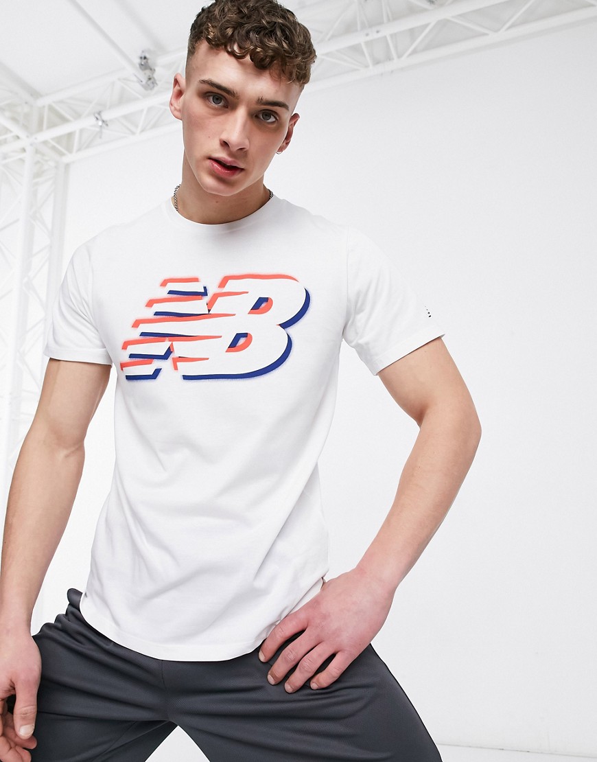 New Balance Running heathertech graphic logo t-shirt in white