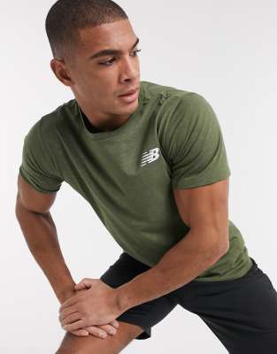 New Balance New Balance Running heathertech logo t-shirt in khaki-Green