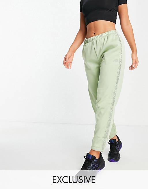 Women New Balance Running Joggers with logo taping in sage exclusive to  