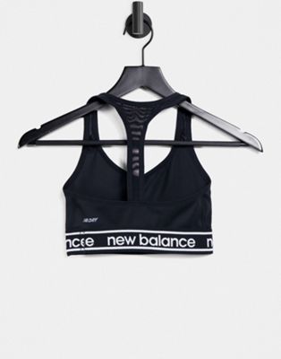 New Balance Running Pace 2.0 medium support sports bra in black - ASOS Price Checker