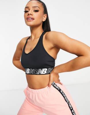 New Balance Athletics medium support sleek sports bra in black