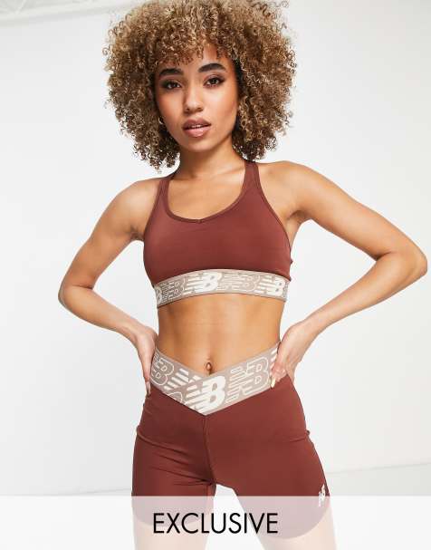 New Balance Running Pace 3.0 medium support sports bra in cinammon exclusive to ASOS - view 1