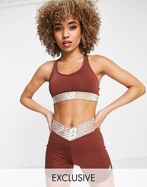 New Balance Running Pace 3.0 medium support sports bra in cinammon  exclusive to ASOS