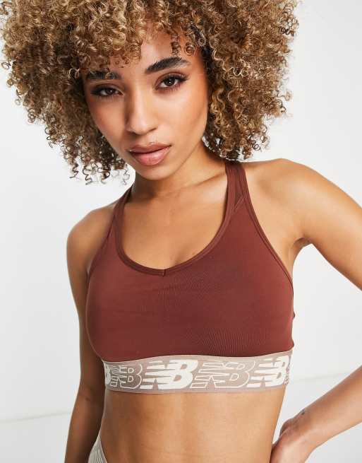 New Balance Running Pace 3.0 medium support sports bra in cinammon