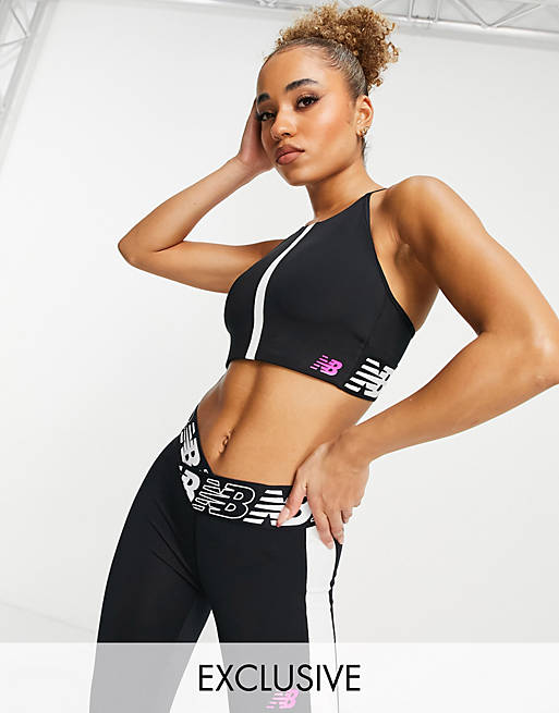 New Balance Running Relentless light support long line sports bra in black  exclusive to ASOS