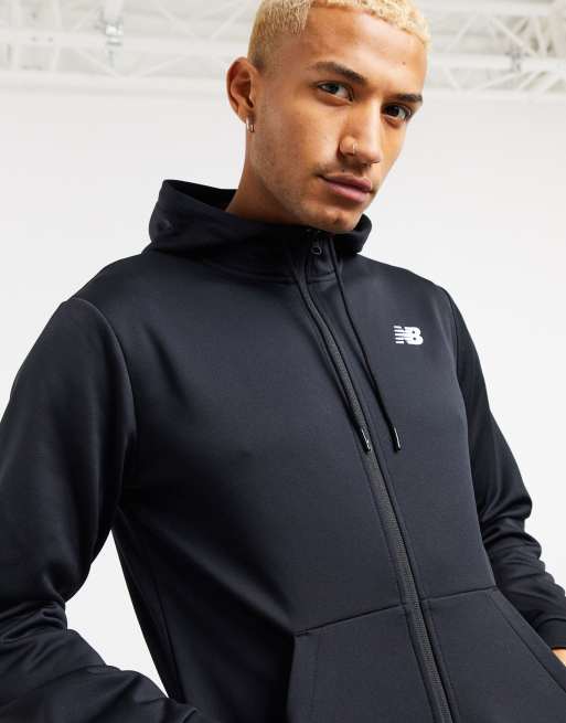 New Balance Running Tenacity fleece zip thru hoodie in black | ASOS