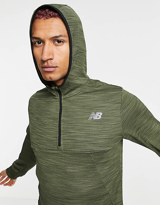 New Balance Running tenacity hooded quarter zip jacket in khaki | ASOS