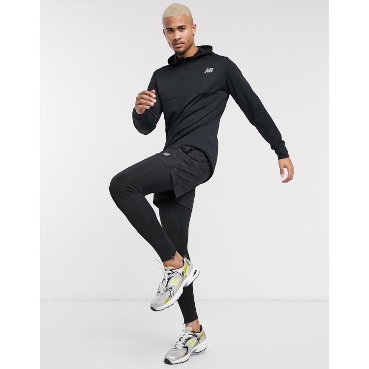 New Balance Running Tenacity quarter zip hooded jacket in black ASOS