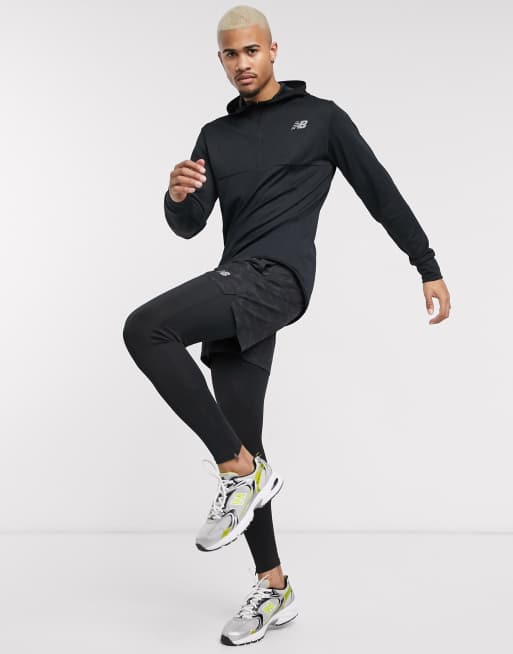 New Balance Running Tenacity quarter zip hooded jacket in black