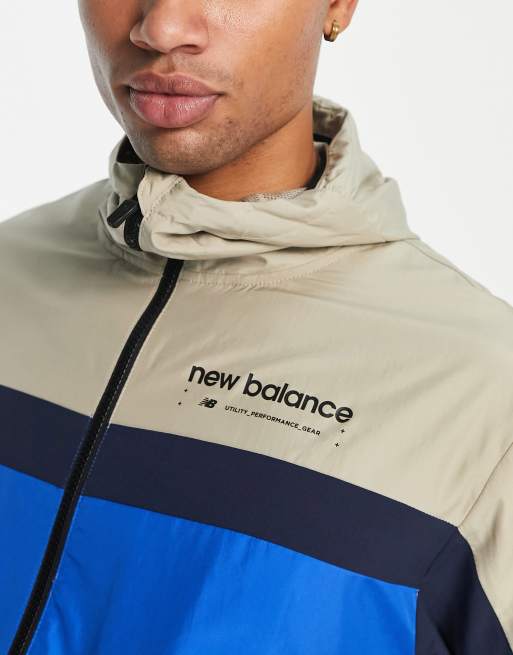 New Balance R.W. Tech colourblock hooded jacket in grey and blue | ASOS