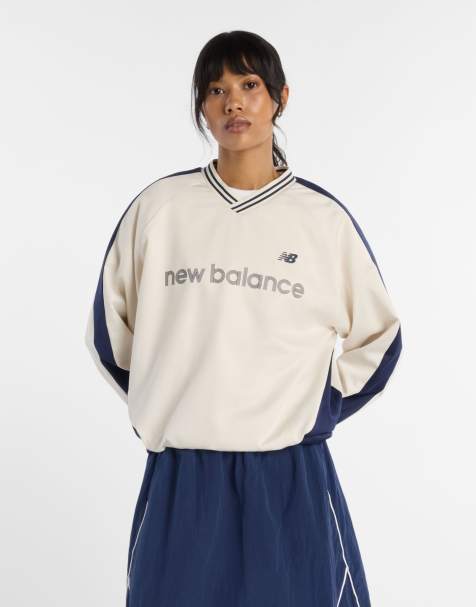 New Balance Satin woven pullover in off-white