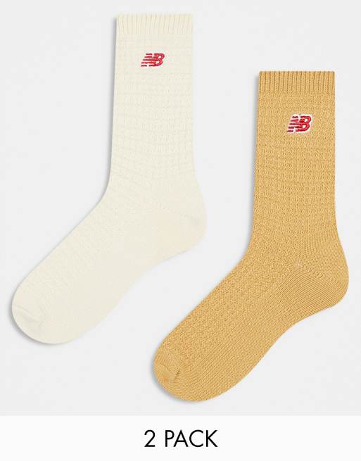 New Balance - Set van 2 paar halfhoge sokken van wafelstof met geborduurd logo in bruin/beige