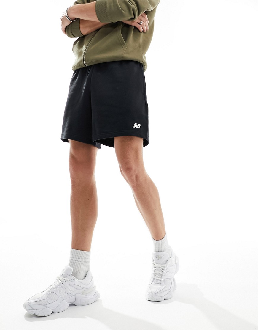 New Balance small logo french terry shorts in black