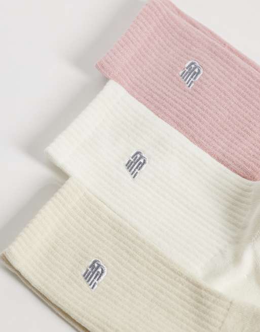 New Balance Socken mit Logo-Patch im 3er-Pack, mittelhoch, in Wollweiß, Beige und Rosa, 3 von 3