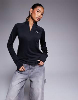 New Balance Sport Athletics Heat Grid Long Sleeve 1/4 Zip Top In Black