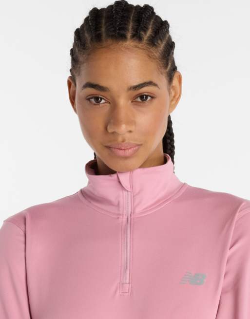 New Balance - Sport Essentials - Felpa con zip corta rosa mélange, 4 di 4