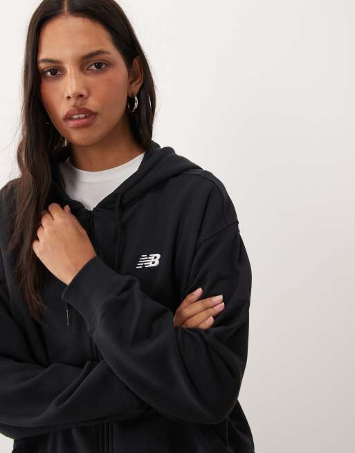 New Balance Sport Essentials Fleece-Terry-Hoodie mit durchgehendem Reißverschluss in Schwarz, 3 von 4