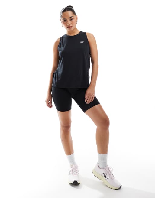 New Balance Sport essentials heathertech tank in black ASOS
