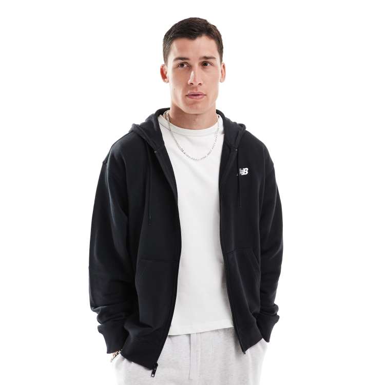 New Balance sport essentials logo french terry full zip in black