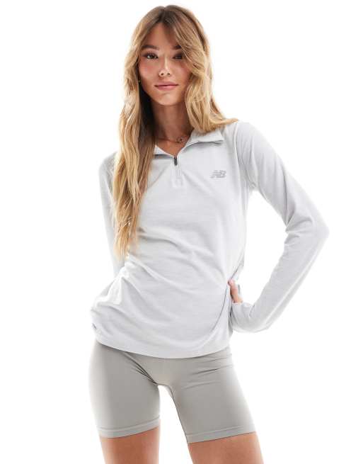 New Balance - Sport Essentials - Sweatshirt met space-dye en korte rits in grijs