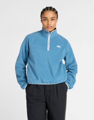 New Balance - Sport - Oberteil aus Polar-Fleece in Blau mit kurzem Reißverschluss