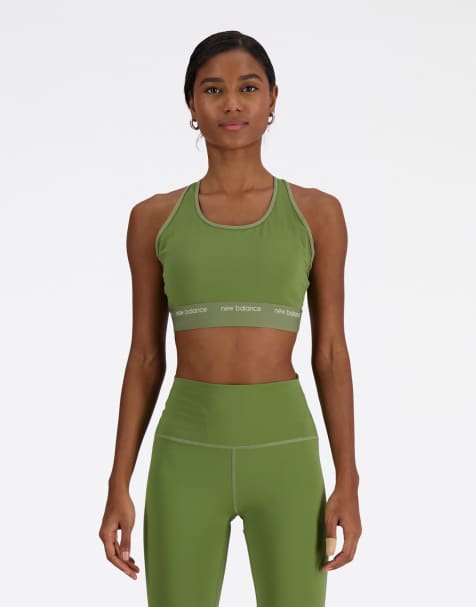 New Balance sport sleek medium support sports bra in khaki - view 1