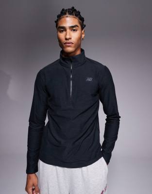New Balance Sport Space Dye 1/4 Zip Long Sleeve Top In Black