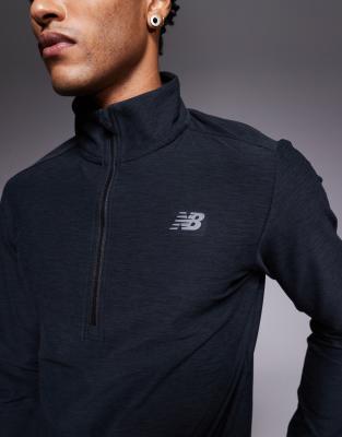 New Balance Sport Space Dye 1/4 Zip Long Sleeve Top In Black