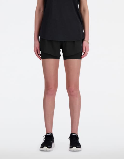 New Balance sports essential 3 inch shorts in black, 2 of 4
