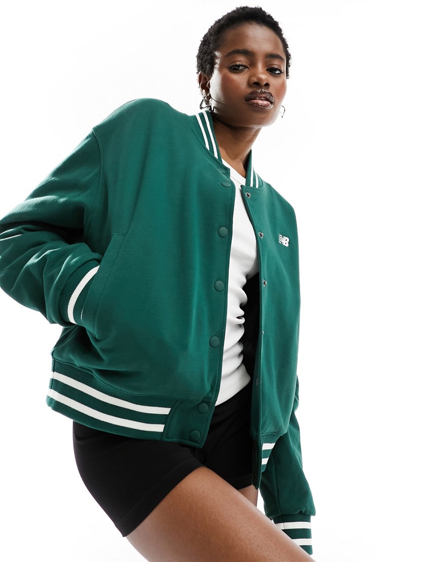 New Balance Sportswear Greatest Hits varsity bomber jacket in green