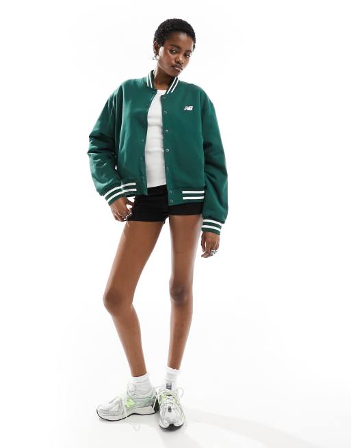 New Balance Sportswear Greatest Hits varsity bomber jacket in green