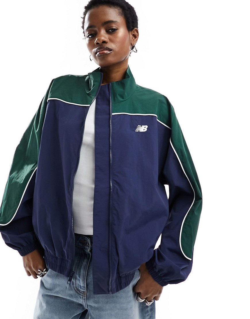 New Balance Sportswear Greatest Hits woven jacket in green and navy