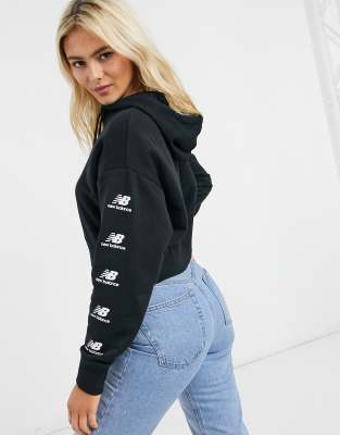 New Balance stacked logo cropped hoodie 