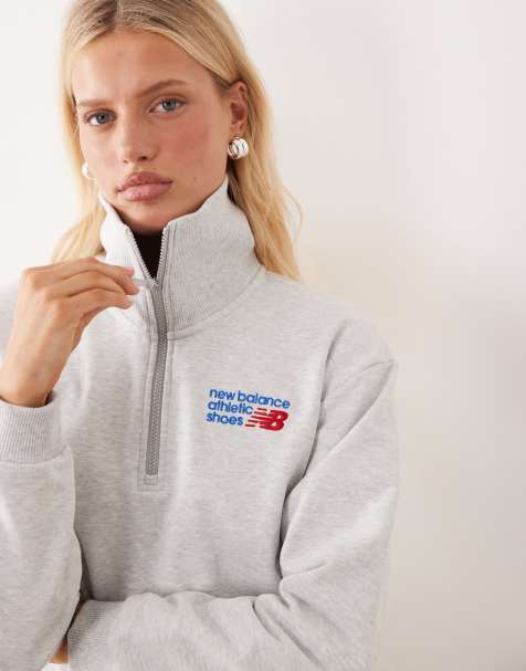 New Balance - sudadera Athletics premium con logo, corte relajado, corta y con media cremallera en gris - view 1