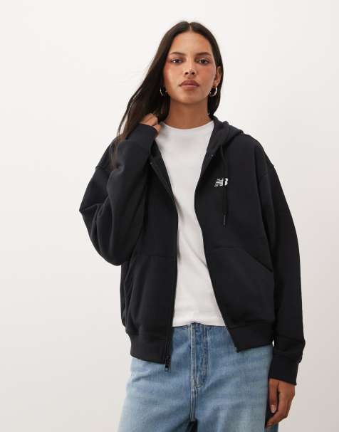New Balance - sudadera con capucha de felpa con cremallera completa en negro - view 1