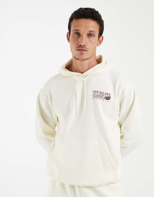 New Balance - sudadera con capucha de forro polar con gráfico, blanco roto, 5 de 5