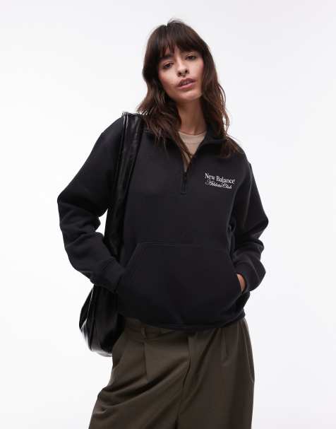 New Balance - Sweat à capuche à col zippé et imprimé graphique - Noir - view 1