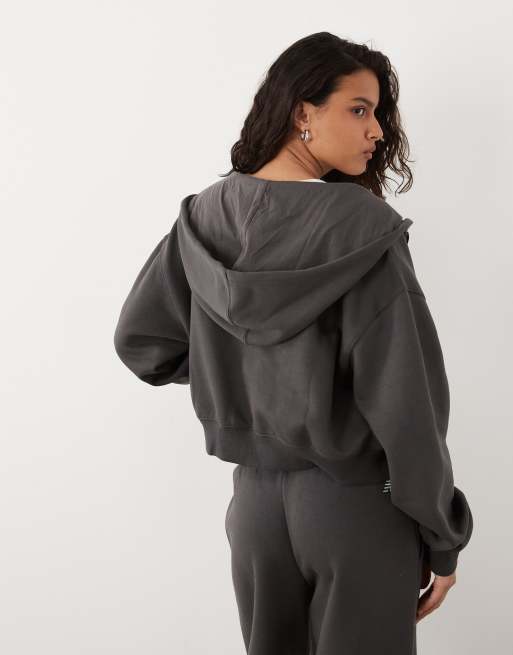 New Balance sweat à capuche zippé intégral en polaire gris, 4 de 4