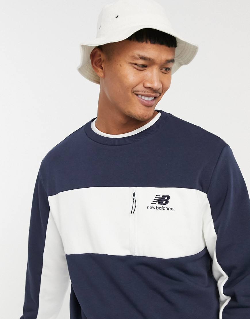 New Balance - Sweatshirt met ritszak in marineblauw-Zwart