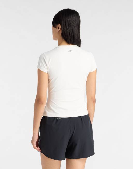 New Balance - T-shirt aderente bianca a coste, 3 di 4