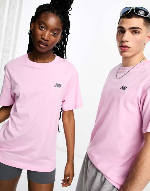 New Balance - T-shirt con logo piccolo, colore rosa, 1 di 4