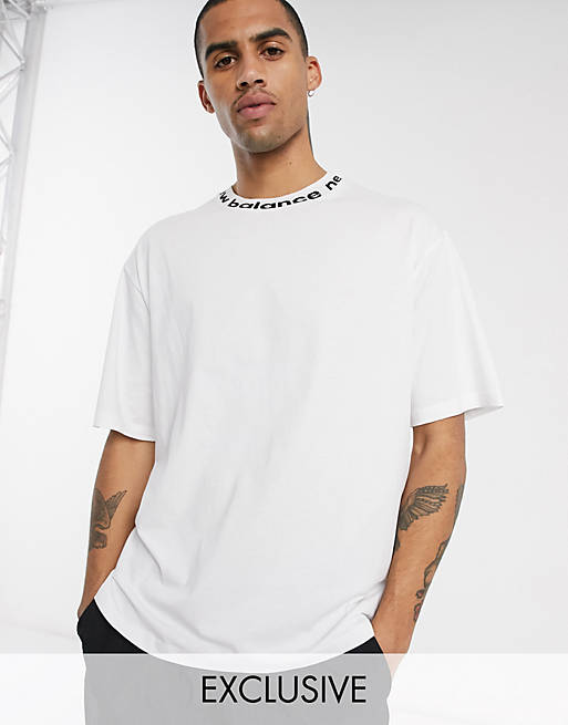 New Balance t-shirt with tape logo neck in white | ASOS