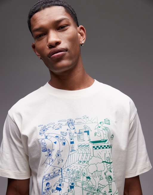 New Balance – T-shirt z grafiką z motywem biegania w kolorze złamanej bieli
