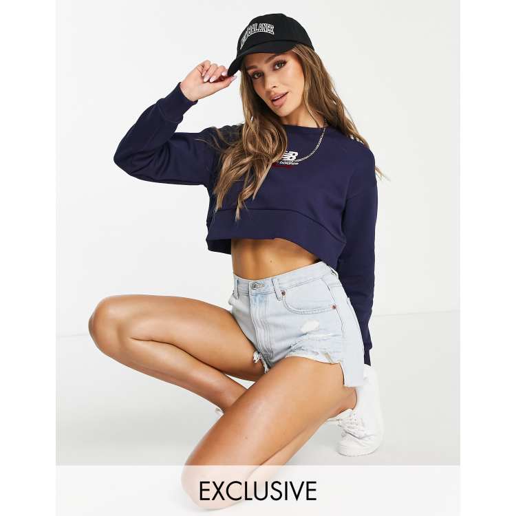 New Balance taped cropped sweatshirt in navy exclusive to ASOS