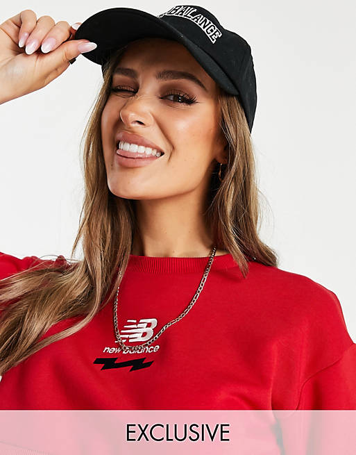 New Balance taped cropped sweatshirt in red - exclusive to ASOS