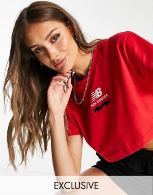 New Balance taped cropped t-shirt in red - exclusive to ASOS - ASOS Price Checker