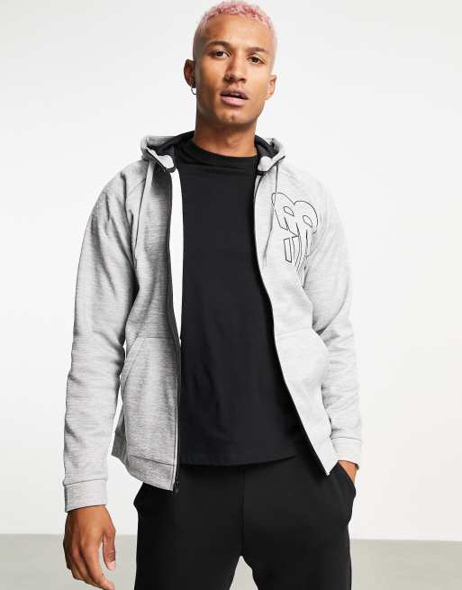 New Balance - Tenacity - Felpa con cappuccio grigia con logo e zip