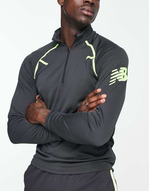 New Balance – Tenacity Grit – Czarny top treningowy z długim rękawem i zamkiem pod szyją 